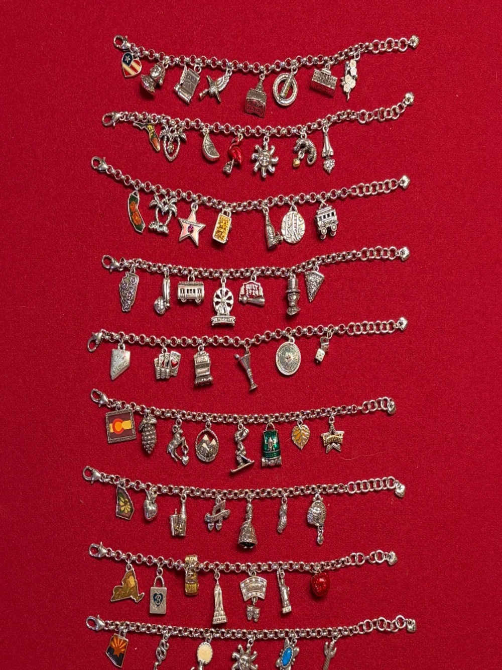 Vintage Brighton Entire State Charm Bracelet Collection 10 States + Wash. DC
